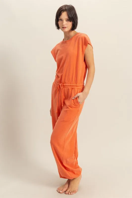 HYFVE Back Keyhole Round Neck Cap Sleeve Drawstring Jumpsuit sold by Charming Charlie product image thumbnail 2