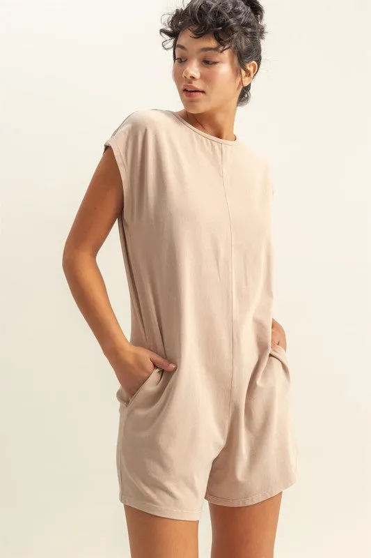 HYFVE Round Neck Cap Sleeve Relaxed Fit Breezy Romper sold by Charming Charlie