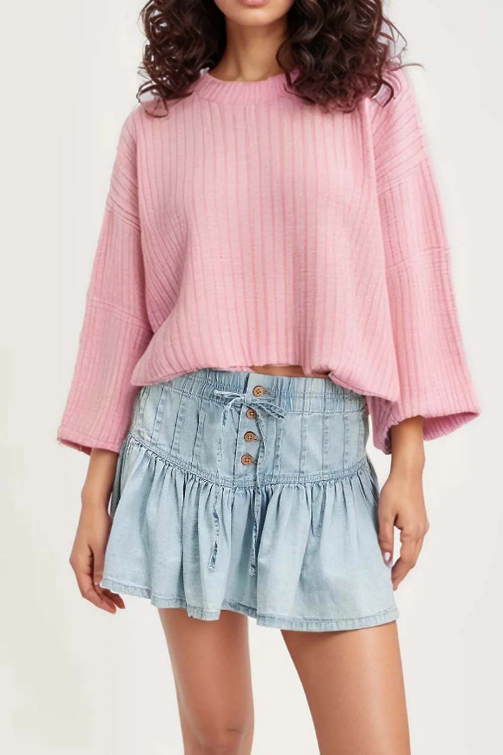 Buttoned Ruffled Mini Denim Skirt sold by Charming Charlie