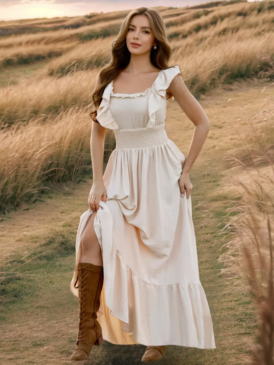 Ruffled Smocked Square Neck Maxi Dress sold by Charming Charlie product image thumbnail 2