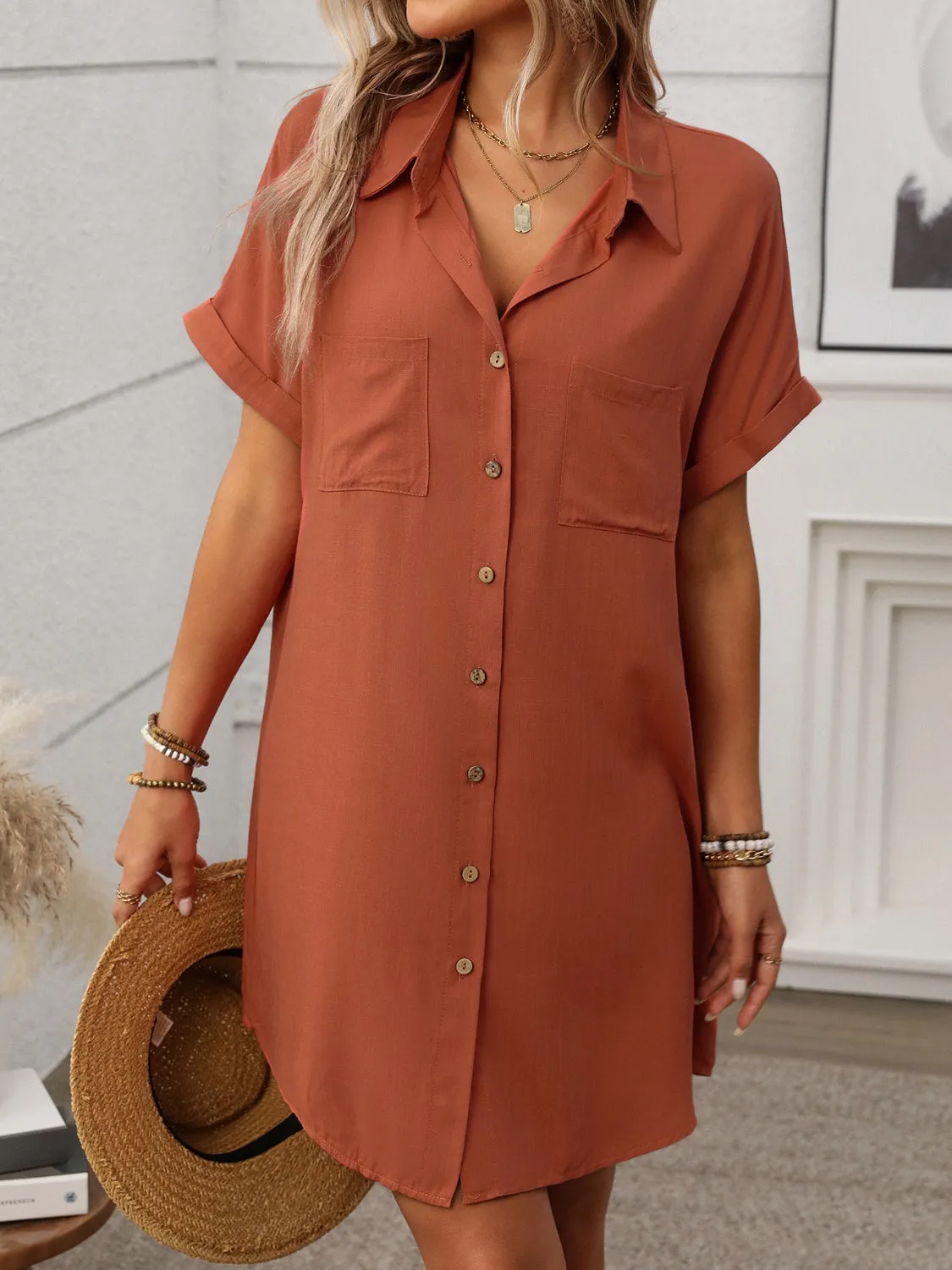 Button Down Short Sleeve Mini Dress sold by Charming Charlie product image thumbnail 5