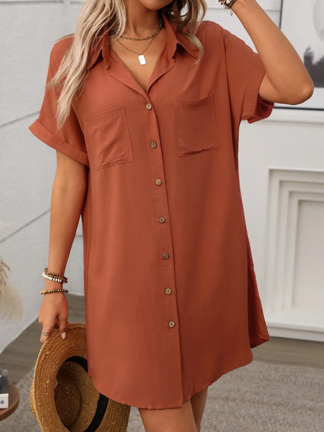 Button Down Short Sleeve Mini Dress sold by Charming Charlie product image thumbnail 2