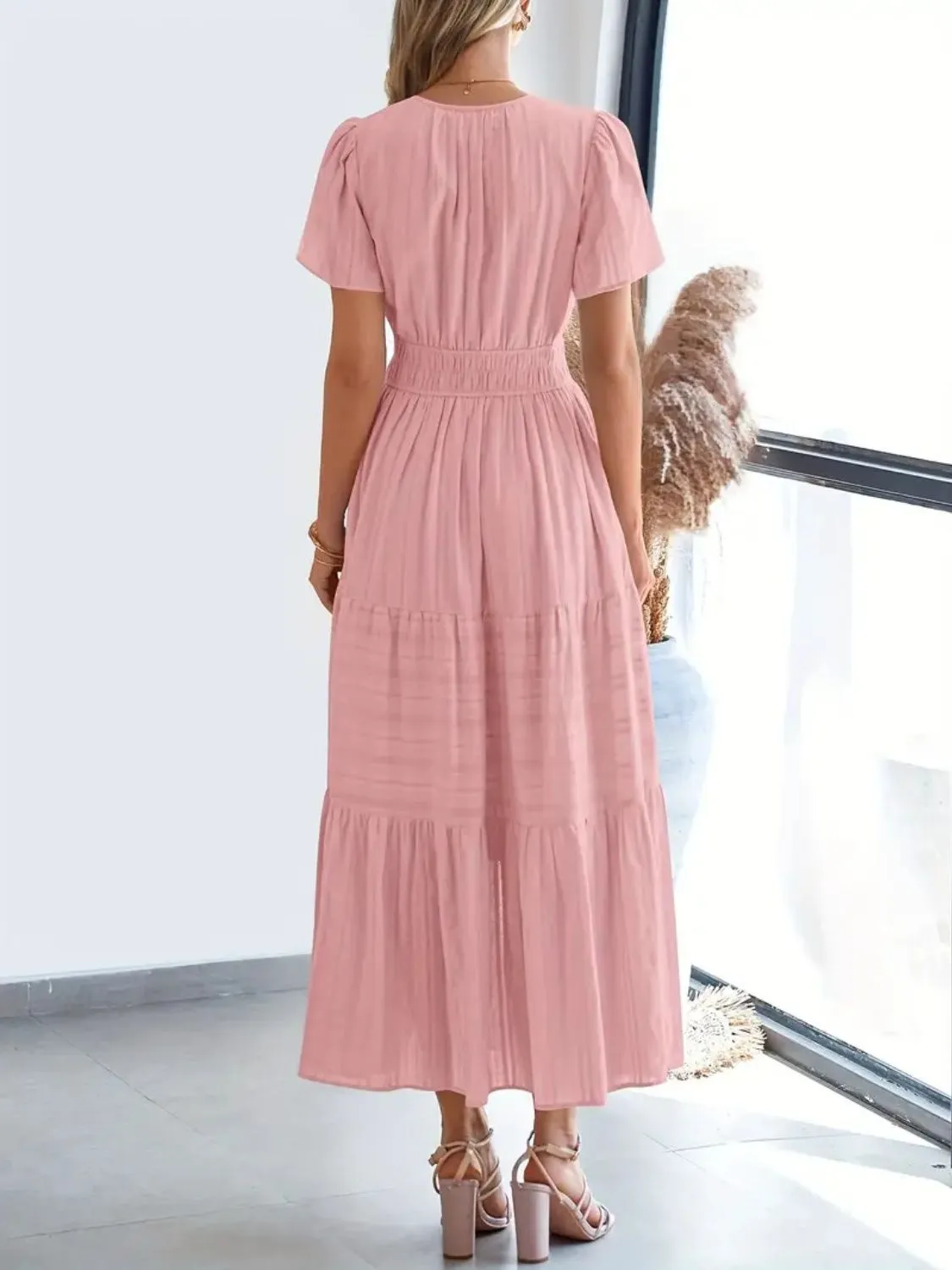 Notched Short Sleeve Midi Dress with Pockets sold by Charming Charlie product image thumbnail 5