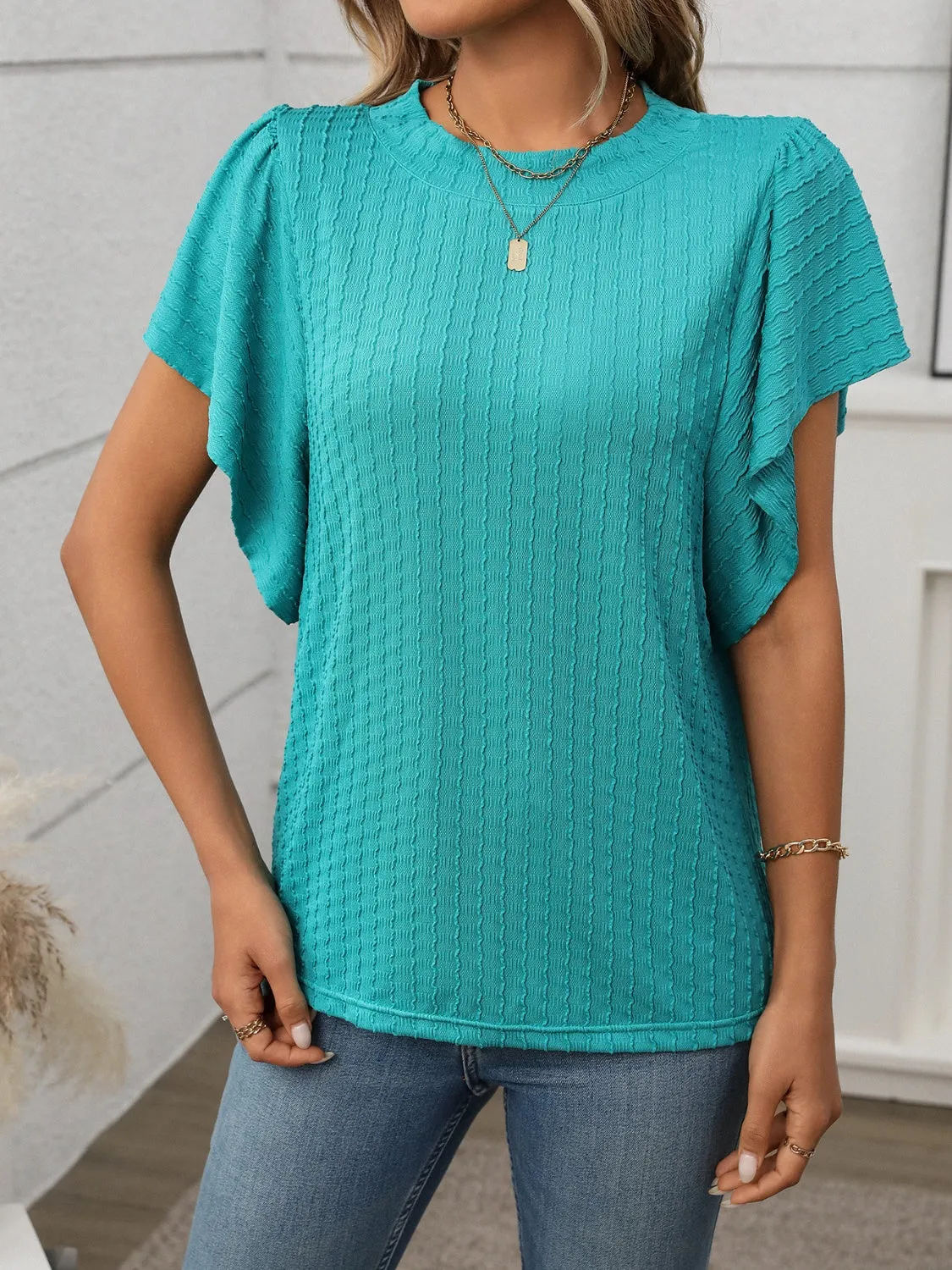 Round Neck Flutter Sleeve T-Shirt sold by Charming Charlie product image thumbnail 3