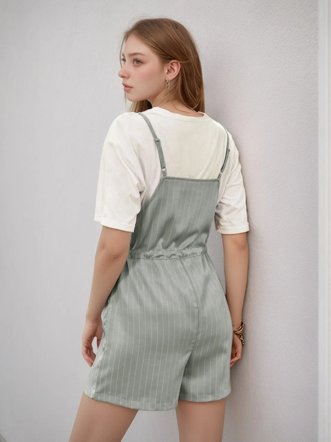 Perfee Drawstring Waist Striped Overalls with Pockets sold by Charming Charlie product image thumbnail 2