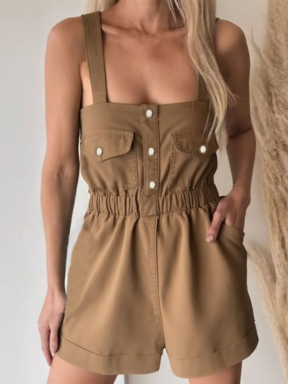 Wide Strap Denim Romper with Pockets sold by Charming Charlie product image thumbnail 4