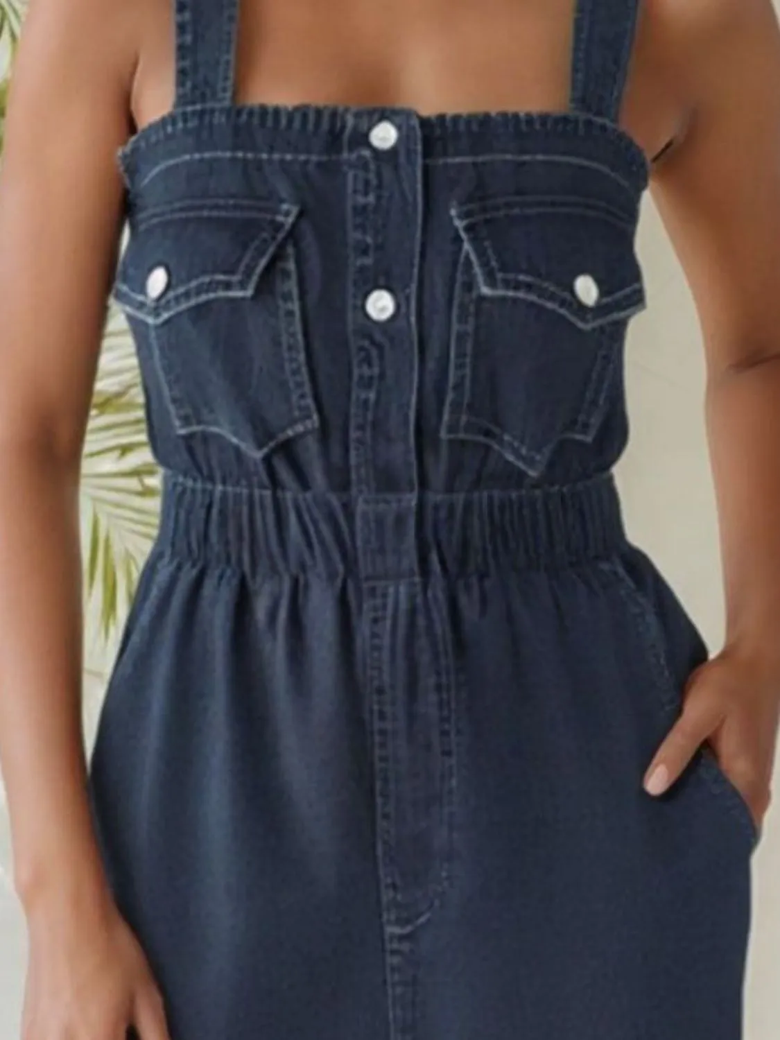 Wide Strap Denim Romper with Pockets sold by Charming Charlie product image thumbnail 3