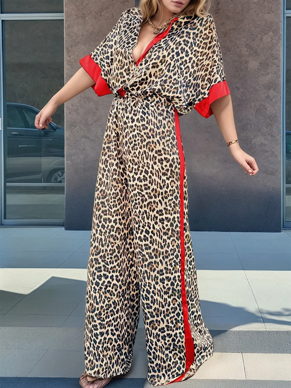 Leopard Half Sleeve Top and Wide Leg Pants Set sold by Charming Charlie product image thumbnail 2