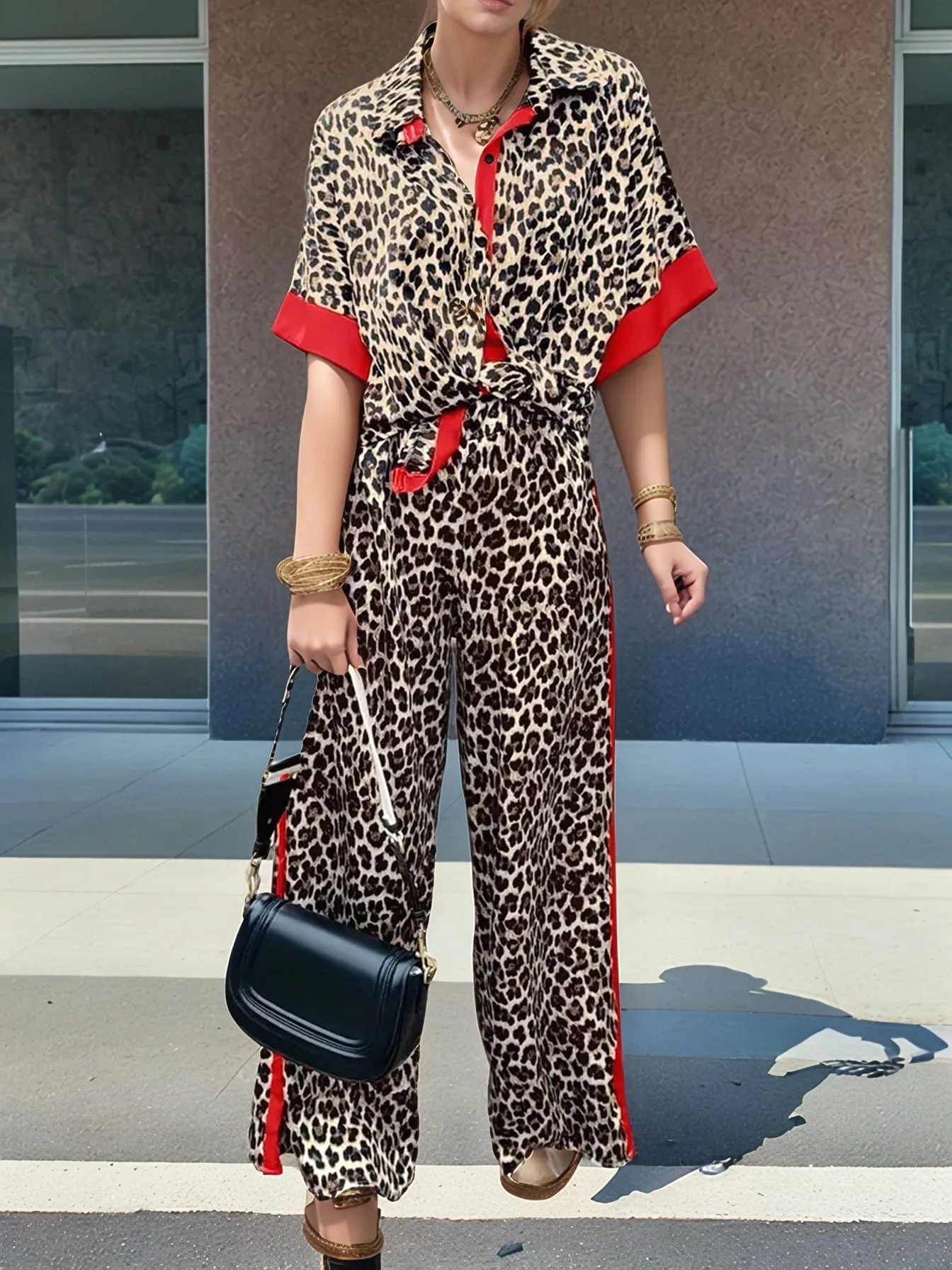 Leopard Half Sleeve Top and Wide Leg Pants Set sold by Charming Charlie product image thumbnail 3
