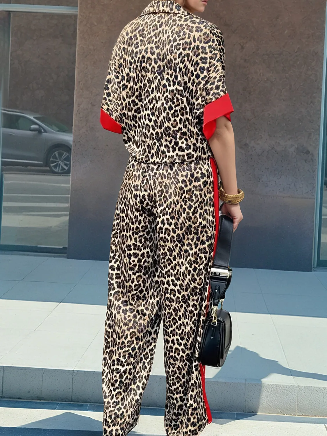 Leopard Half Sleeve Top and Wide Leg Pants Set sold by Charming Charlie product image thumbnail 4