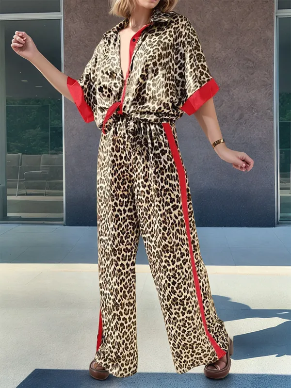 Leopard Half Sleeve Top and Wide Leg Pants Set sold by Charming Charlie