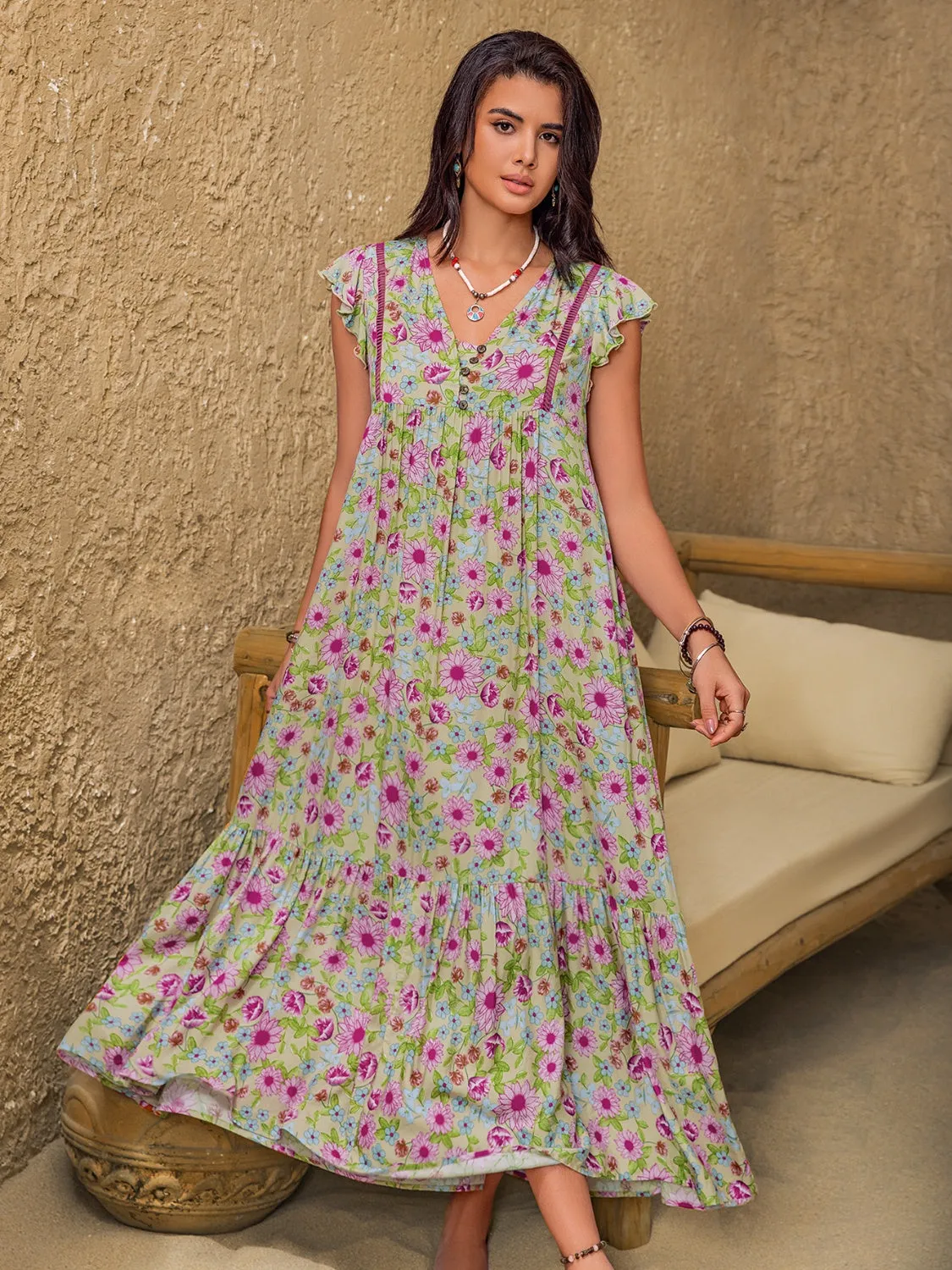Floral Ruffled Cap Sleeve Tiered Dress sold by Charming Charlie product image thumbnail 2