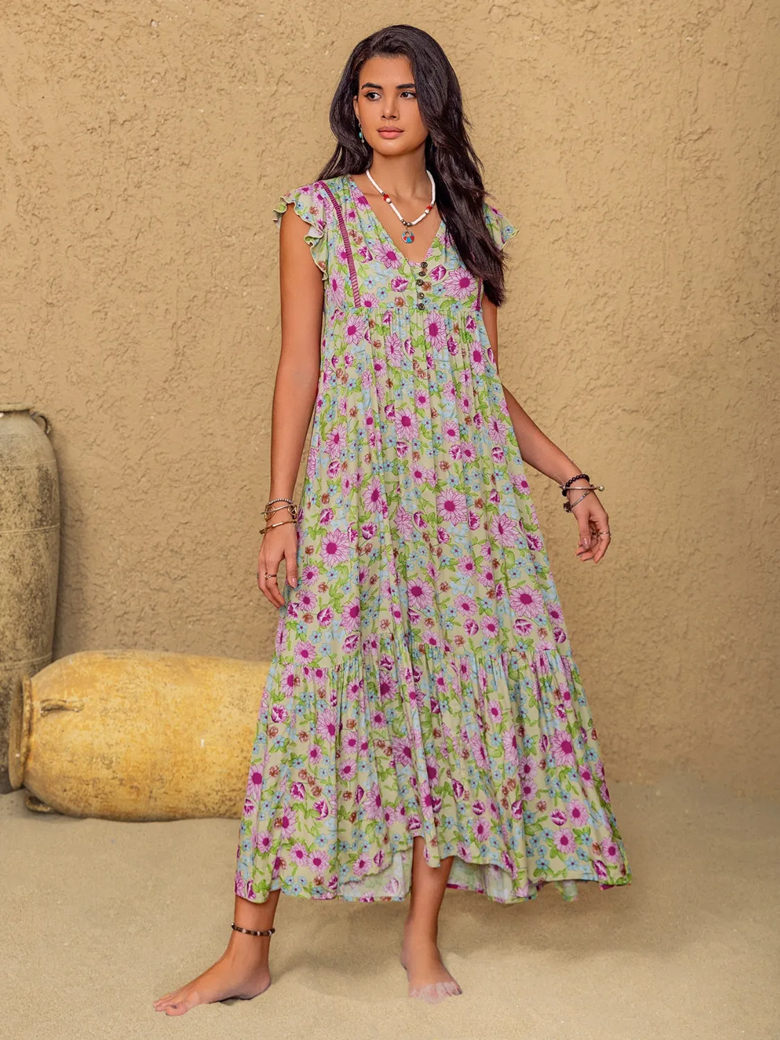 Floral Ruffled Cap Sleeve Tiered Dress sold by Charming Charlie product image thumbnail 5