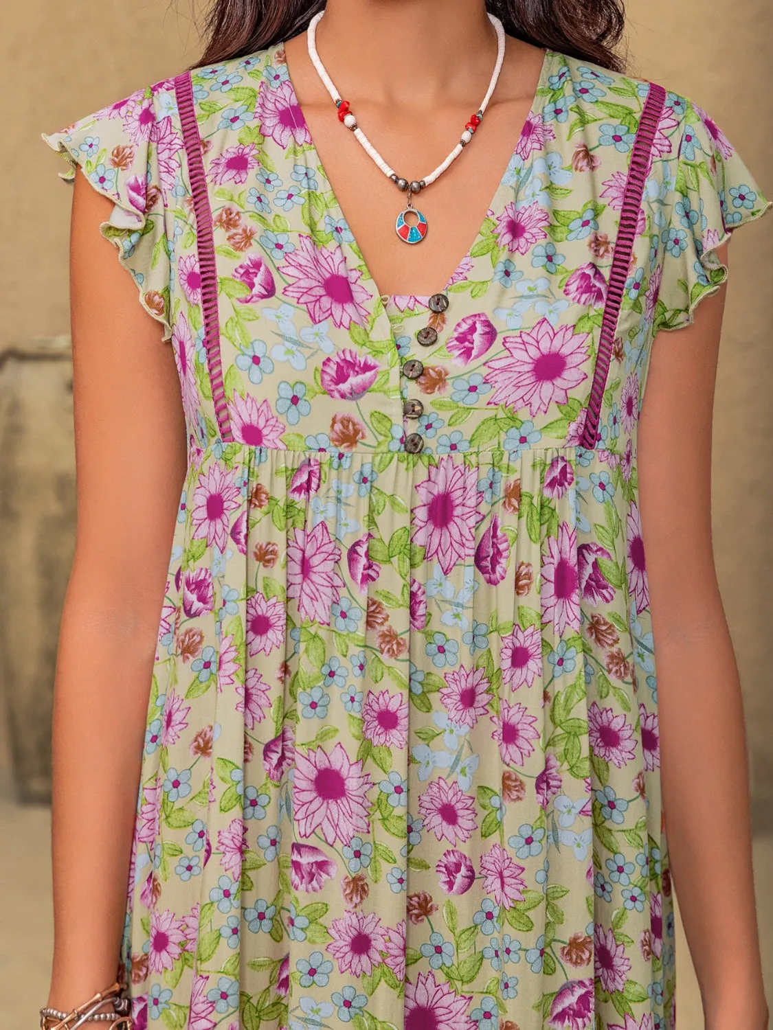 Floral Ruffled Cap Sleeve Tiered Dress sold by Charming Charlie product image thumbnail 3