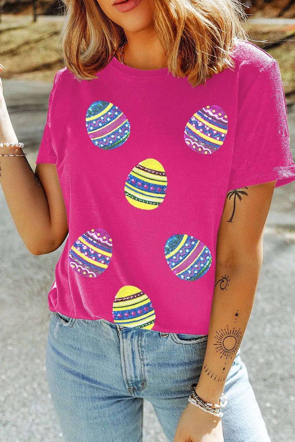 Sequin Easter Egg Short Sleeve T-Shirt sold by Charming Charlie