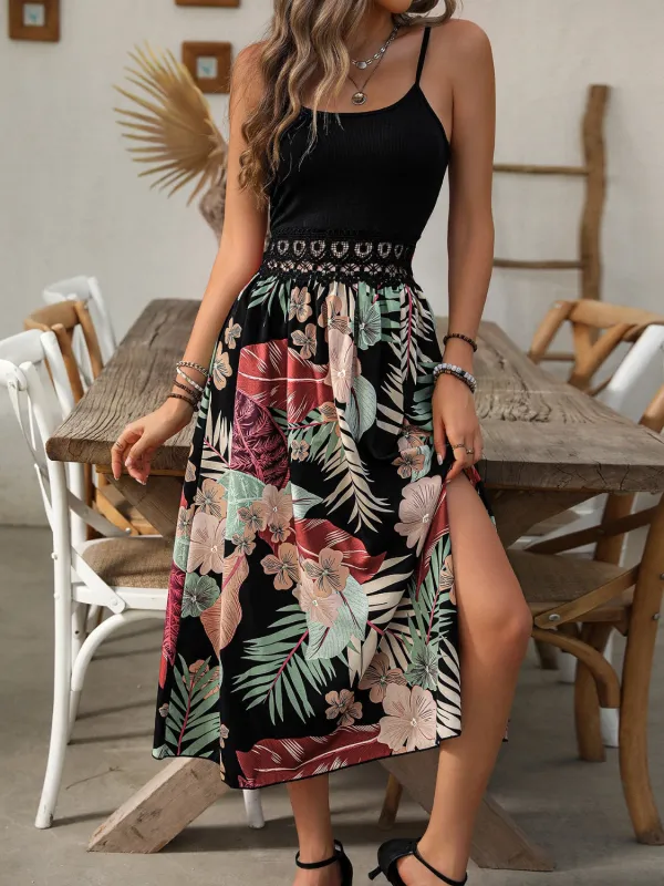 Lace Detail Floral Slit Midi Cami Dress sold by Charming Charlie