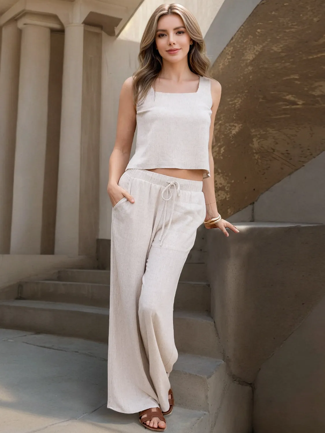Square Neck Wide Strap Top and Pants Set sold by Charming Charlie