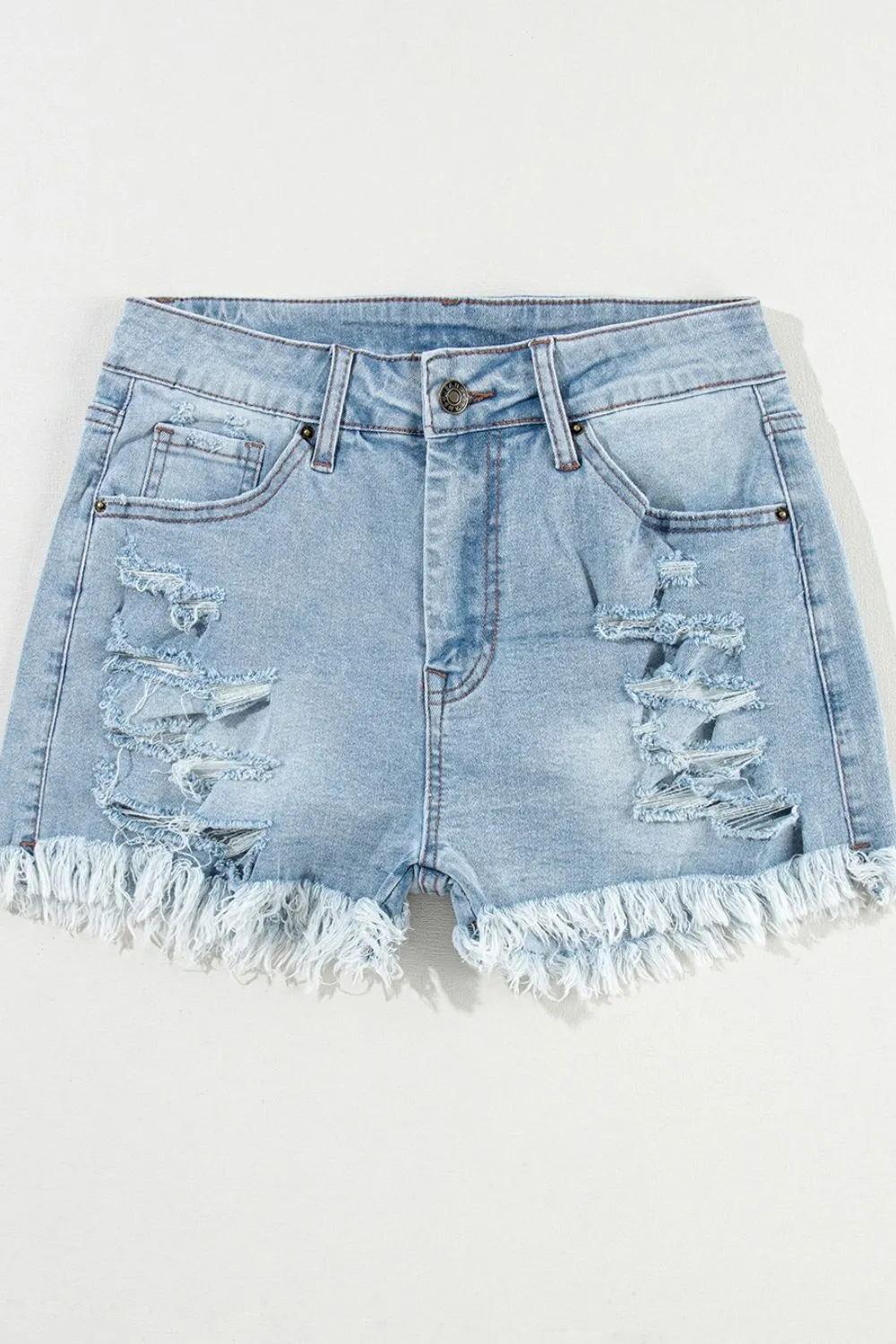 Distressed Raw Hem High Waist Denim Shorts sold by Charming Charlie product image thumbnail 3