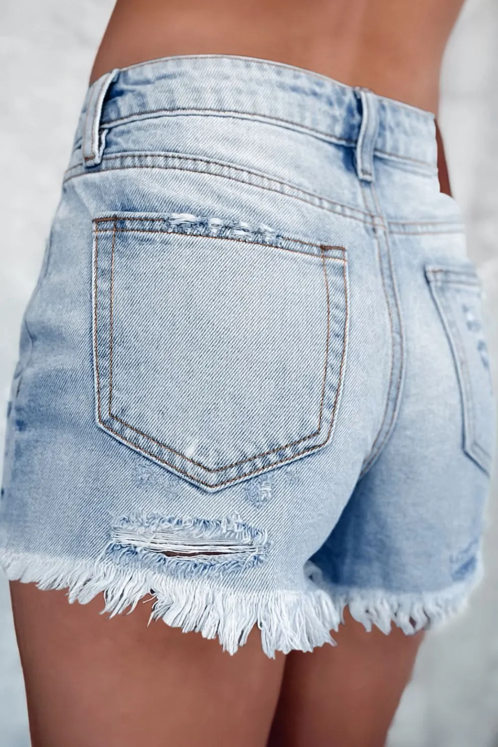 Distressed Raw Hem High Waist Denim Shorts sold by Charming Charlie product image thumbnail 2