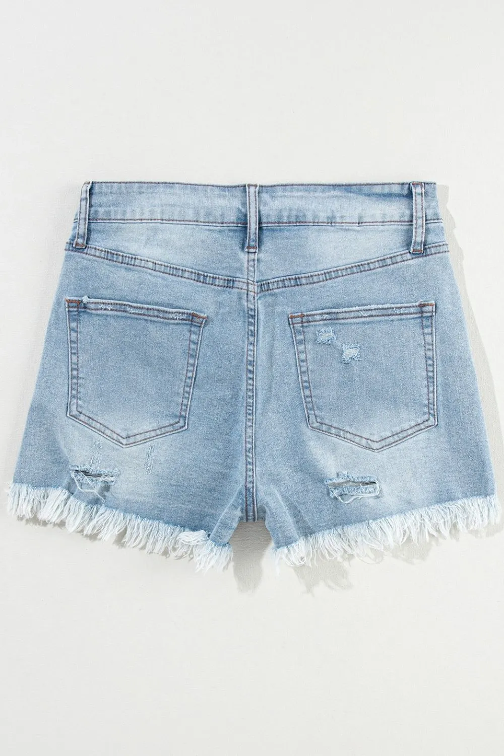 Distressed Raw Hem High Waist Denim Shorts sold by Charming Charlie product image thumbnail 4