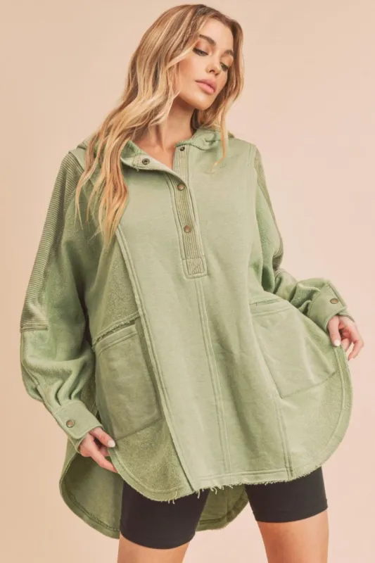 Aemi + Co Slit Half Snap Oversize Hoodie sold by Charming Charlie