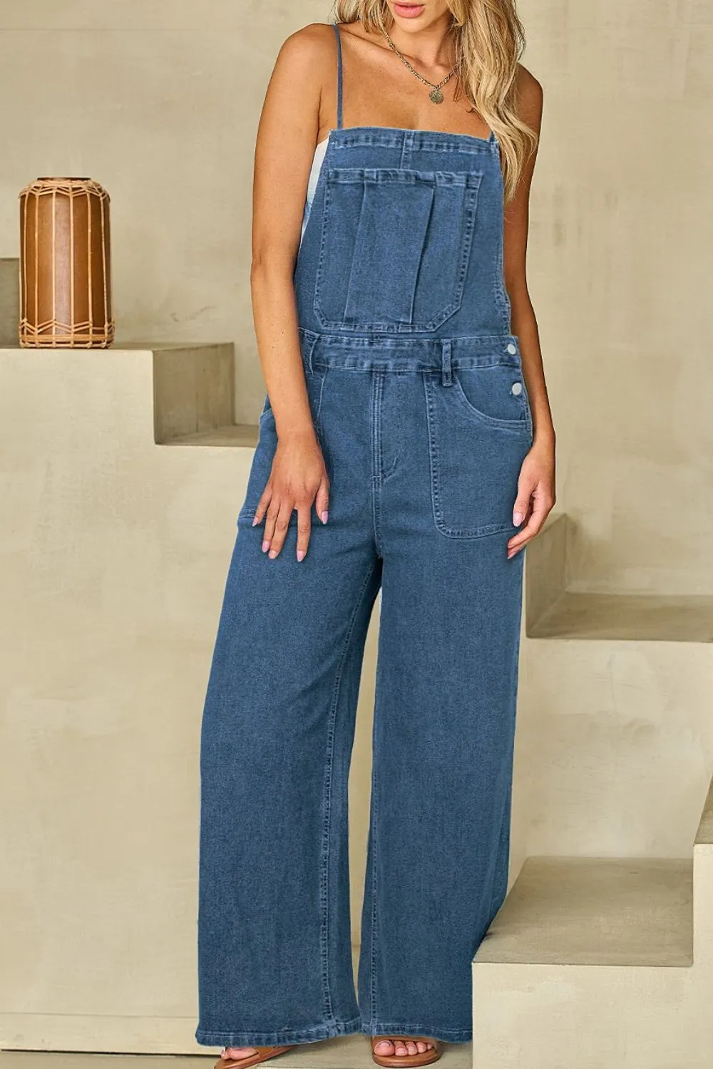 Adjustable Tie Straps Wide Leg Denim Overalls sold by Charming Charlie