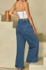 Adjustable Tie Straps Wide Leg Denim Overalls sold by Charming Charlie
