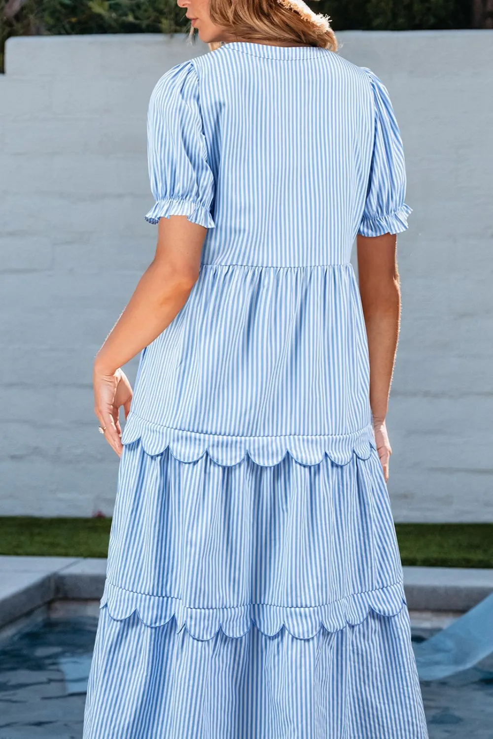 Stripe Bubble Short Sleeve Tiered Scallop Midi Dress sold by Charming Charlie product image thumbnail 2