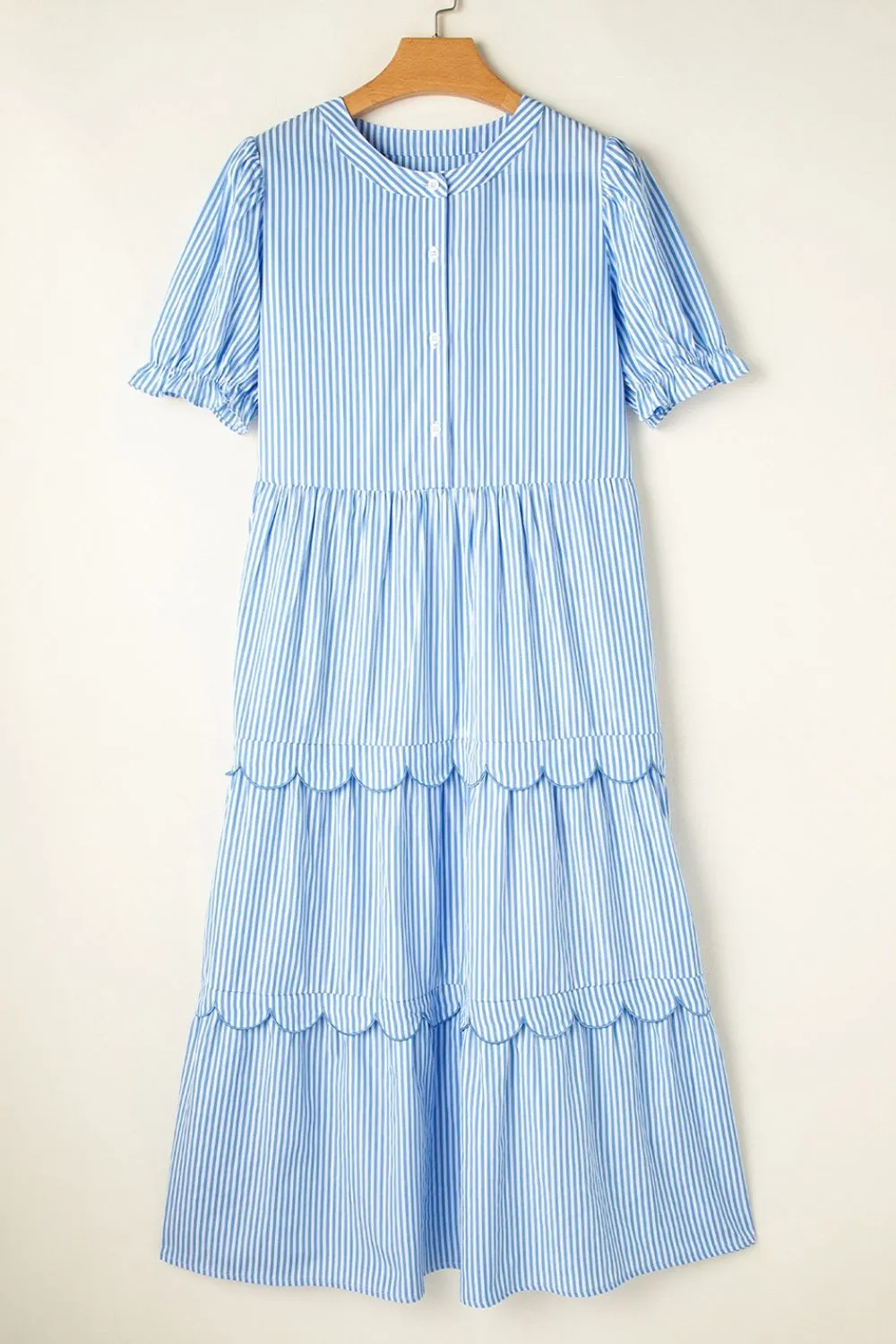 Stripe Bubble Short Sleeve Tiered Scallop Midi Dress sold by Charming Charlie product image thumbnail 3