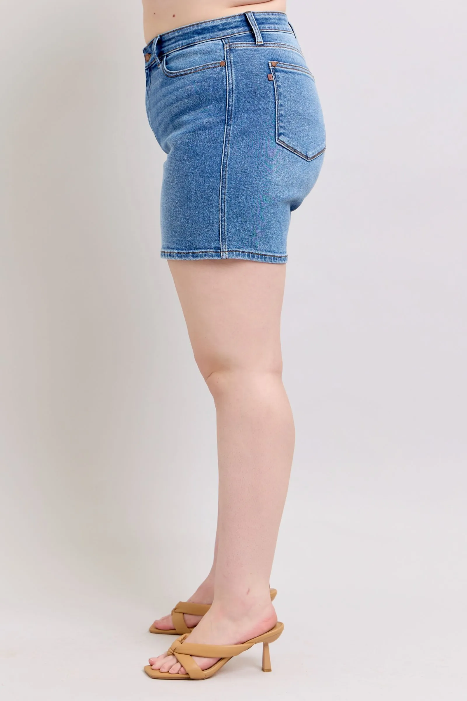 Judy Blue Full Size 2 Button Denim Shorts with Pockets Plus Size sold by Charming Charlie product image thumbnail 2