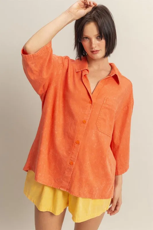 HYFVE Button Down Collared Neck Relaxed Fit Shirt sold by Charming Charlie