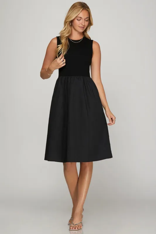 She + Sky Full Size Sleeveless Poplin Woven Midi Dress with Pockets Plus Size sold by Charming Charlie