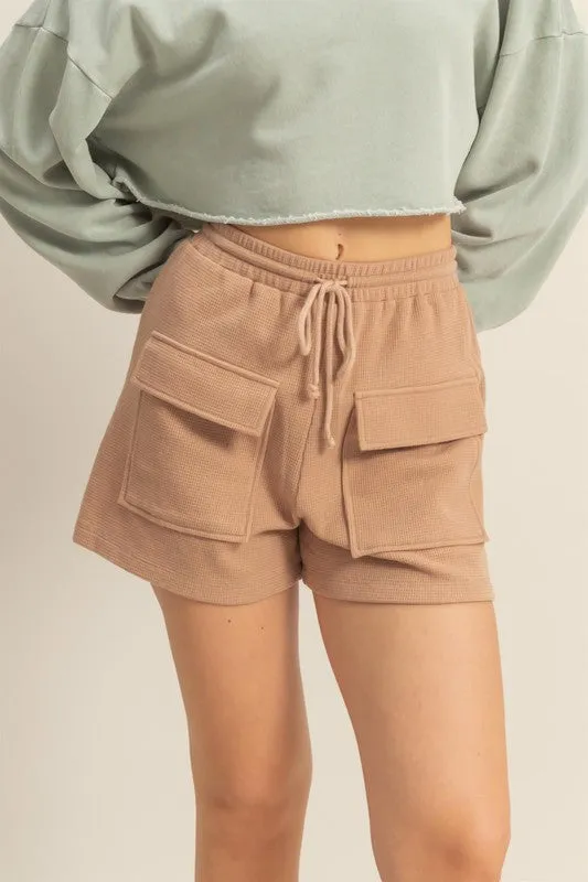 HYFVE Drawstring Waffle Knit Front Pocket Shorts sold by Charming Charlie