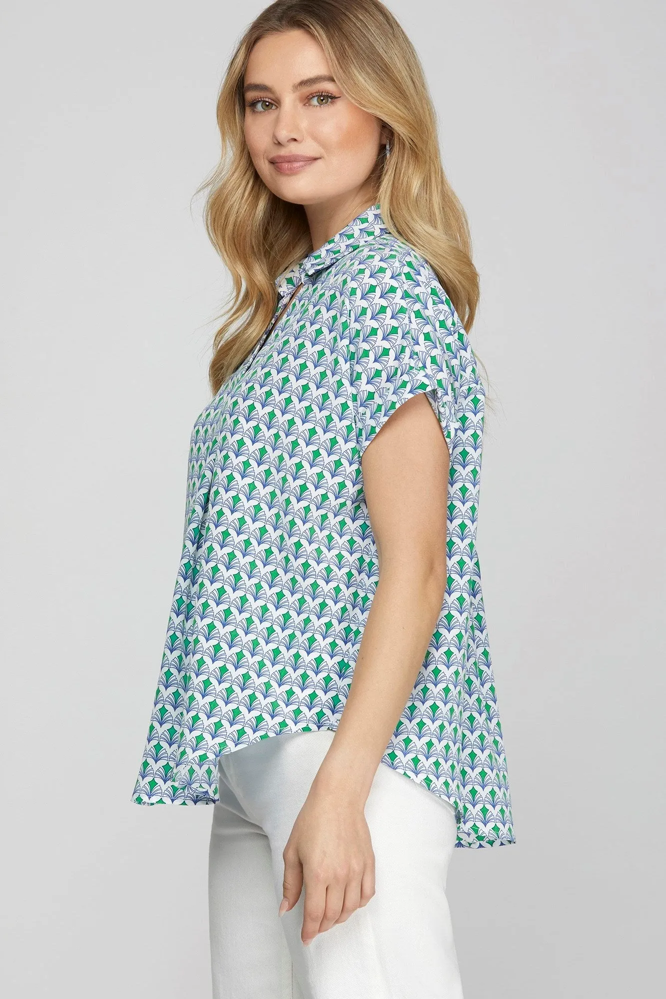 She + Sky Full Size Printed Johnny Collar Short Sleeve Blouse Plus Size sold by Charming Charlie product image thumbnail 3