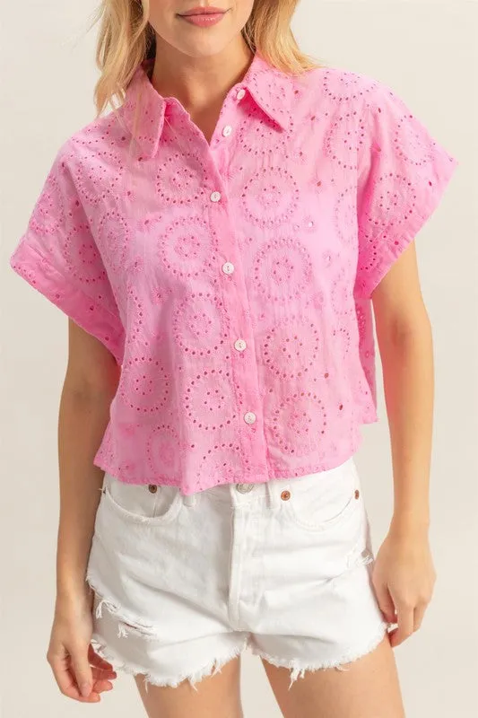 HYFVE Lightweight Eyelet Button Down Short Sleeve Shirt sold by Charming Charlie product image thumbnail 4