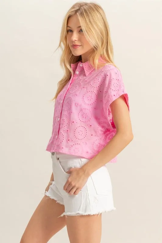 HYFVE Lightweight Eyelet Button Down Short Sleeve Shirt sold by Charming Charlie product image thumbnail 2