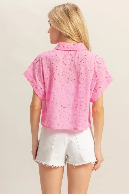 HYFVE Lightweight Eyelet Button Down Short Sleeve Shirt sold by Charming Charlie product image thumbnail 3