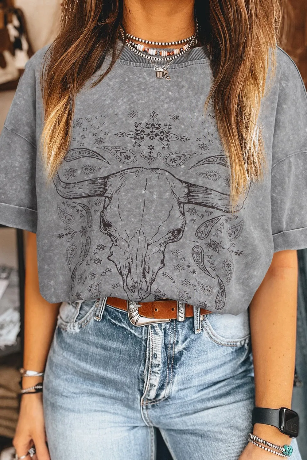 Bull Head Round Neck Half Sleeve T-Shirt sold by Charming Charlie product image thumbnail 2