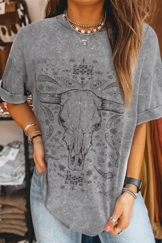 Bull Head Round Neck Half Sleeve T-Shirt sold by Charming Charlie