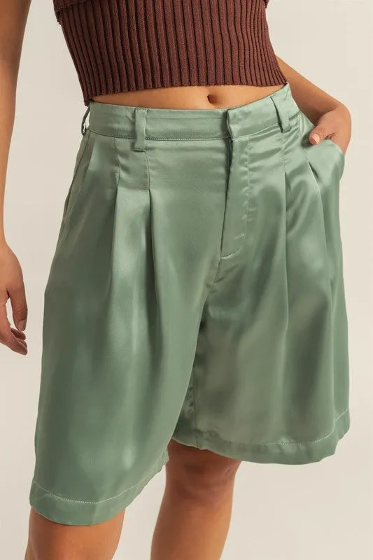 HYFVE High-Waist Pleated Satin Shorts sold by Charming Charlie product image thumbnail 2