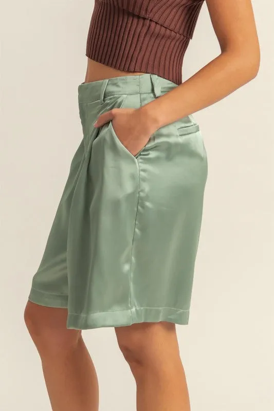 HYFVE High-Waist Pleated Satin Shorts sold by Charming Charlie product image thumbnail 3