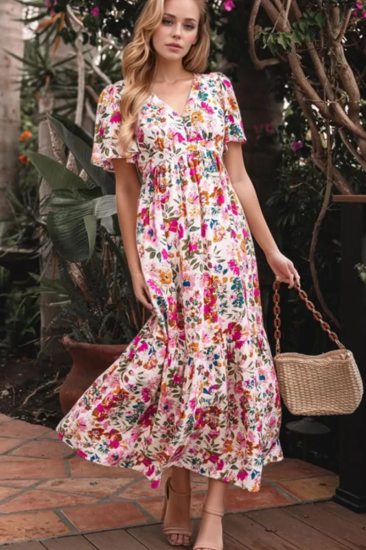 Floral Short Sleeve V Neck Dress with Pockets sold by Charming Charlie