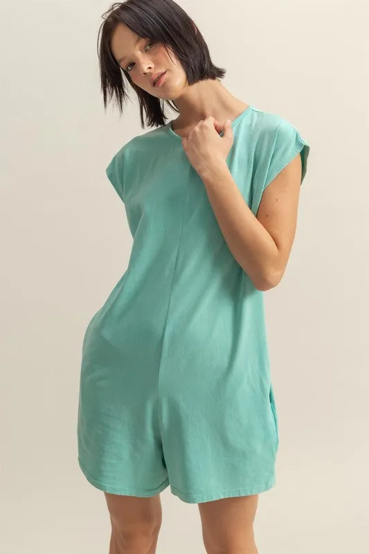 HYFVE Round Neck Cap Sleeve Relaxed Fit Breezy Romper sold by Charming Charlie