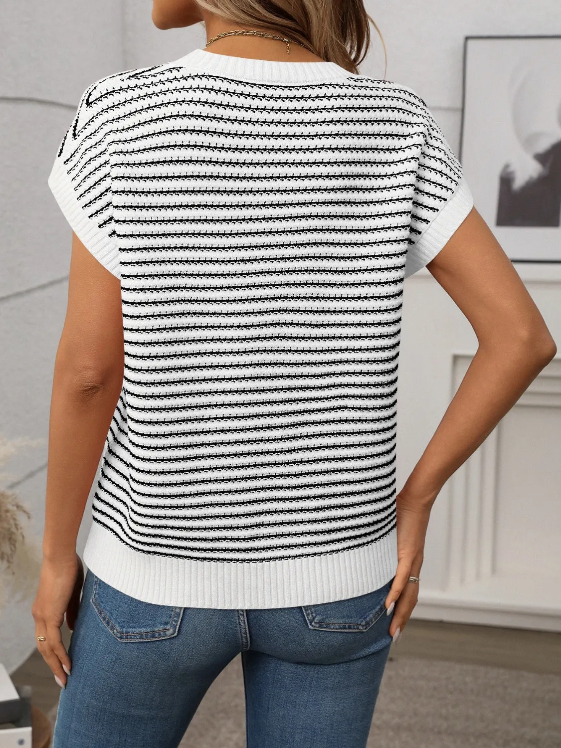 Striped Round Neck Short Sleeve Knit Top sold by Charming Charlie product image thumbnail 5