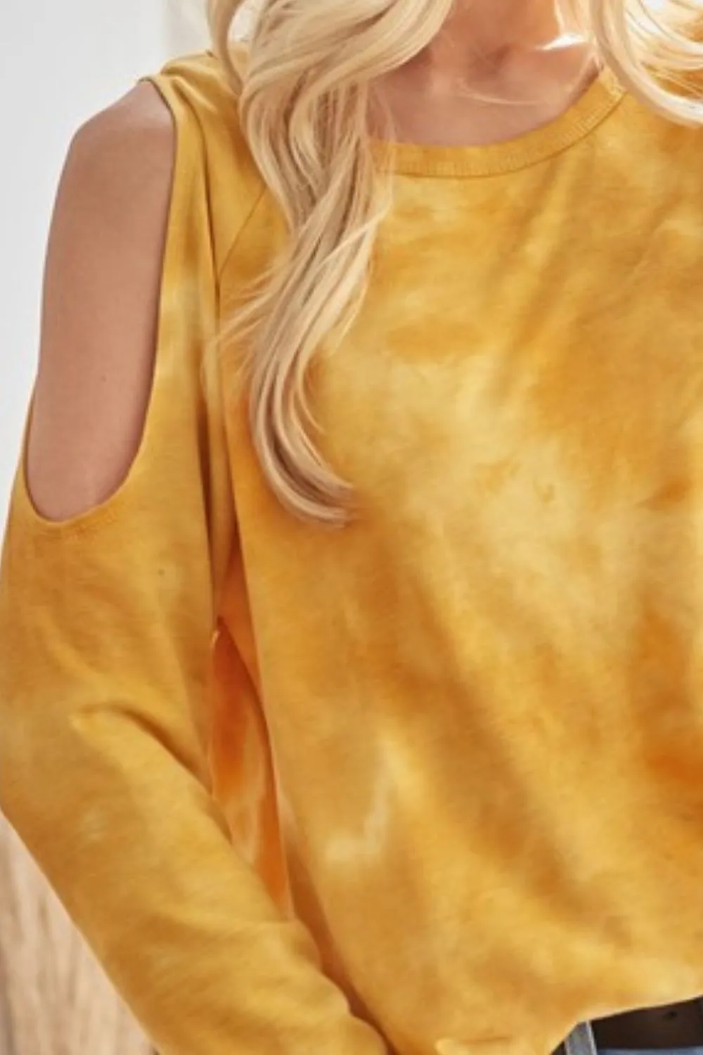 BiBi Tie-Dye French Terry Round Neck Cold Shoulder T-Shirt sold by Charming Charlie product image thumbnail 3