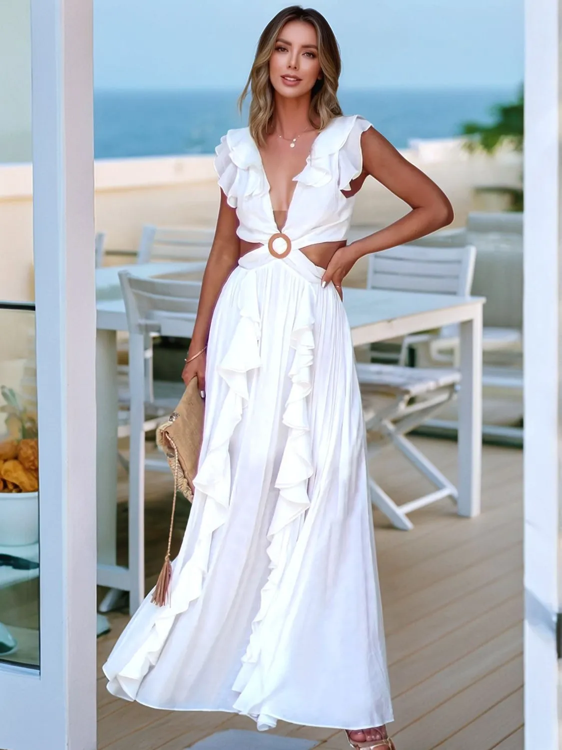 Cutout Ruffled Cap Sleeve Maxi Dress sold by Charming Charlie product image thumbnail 5