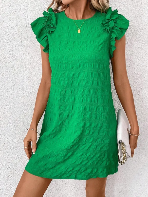 Round Neck Ruffled Cap Sleeve Mini Dress sold by Charming Charlie
