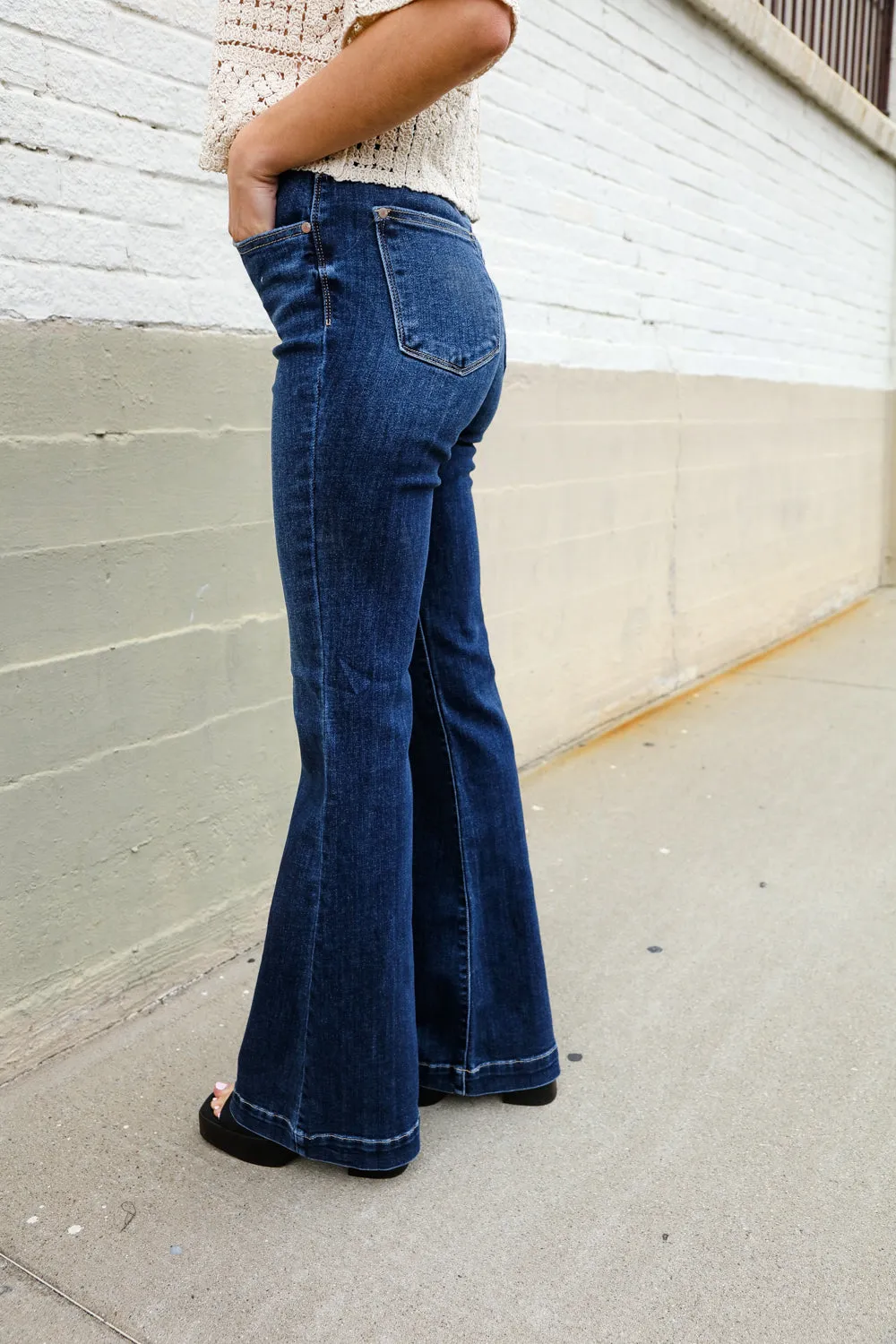 Judy Blue High Rise Trouser Flare Dark Wash Denim Jeans sold by Charming Charlie product image thumbnail 2