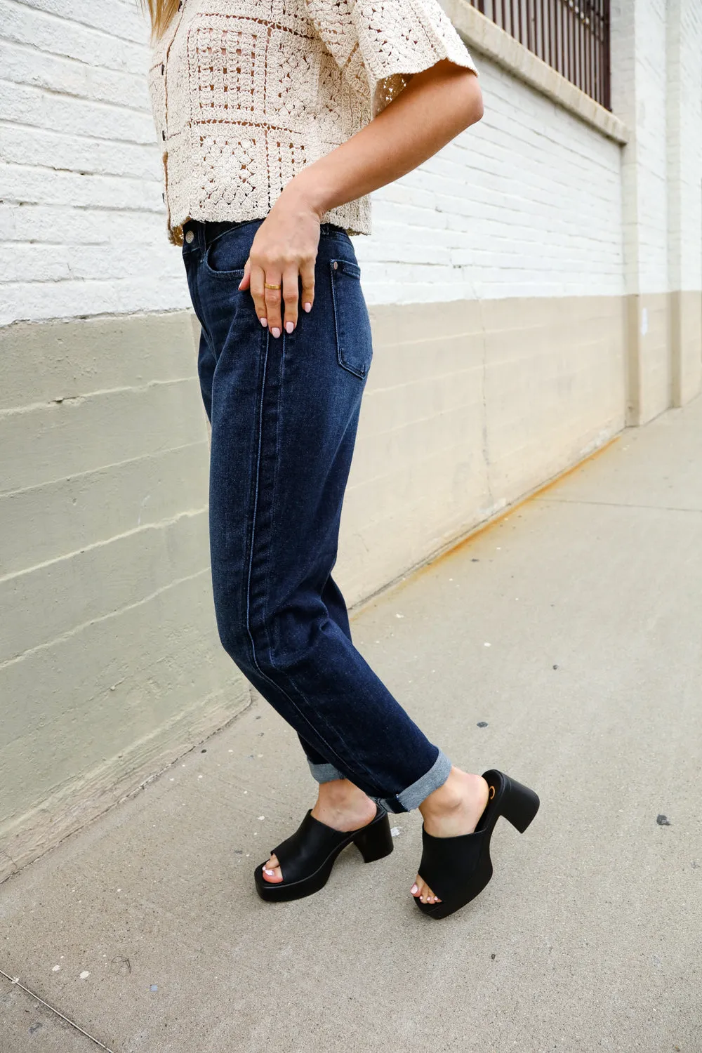 Judy Blue High-Rise Boyfriend Dark Blue Wash Jeans sold by Charming Charlie product image thumbnail 2