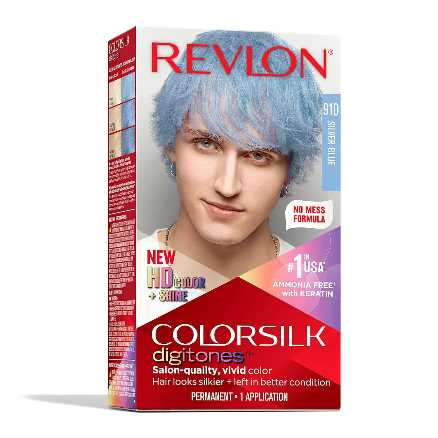 Revlon ColorSilk Digitones Permanent Hair Color with Keratin, 91D Silver Blue, 1 Count sold by Charming Charlie